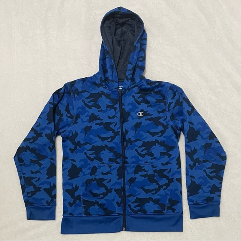 Authentic Champion Blue Camouflage Zip Up Hooded Jacket Youth Boys Size Large